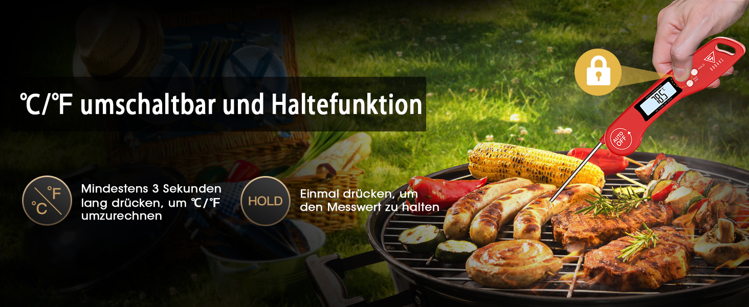 Цифровий термометр для м'яса DOQAUS: приготування на грилі, BBQ, приготування їжі. Швидке зчитування, довга сонда, LCD-дисплей.