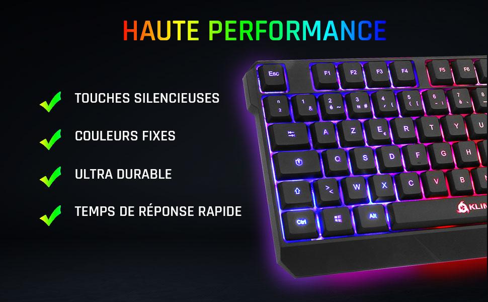 KLIM Chroma: Бездротова ігрова клавіатура AZERTY (USB) - Чорна, RGB, Водостійка, Ергономічна