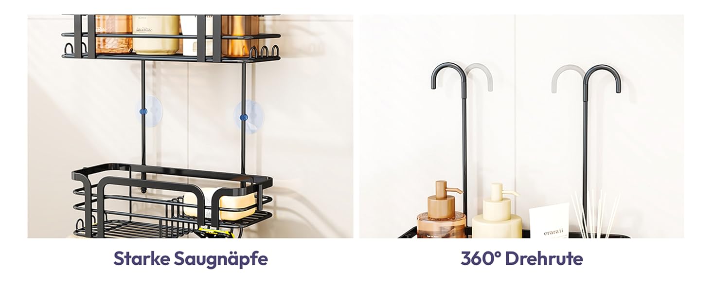 Поличка для душу SWTYMIKI з мильницею та 11 гачками, з нержавіючої сталі, чорна