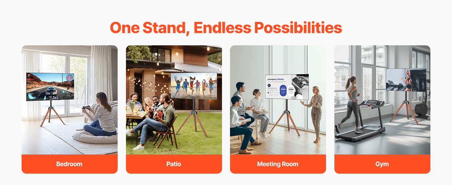 Підставка для телевізора VEVOR з регулюванням на 18° для плоских та вигнутих телевізорів (1016-1651 мм), до 45 кг, з дерев'яними ніжками