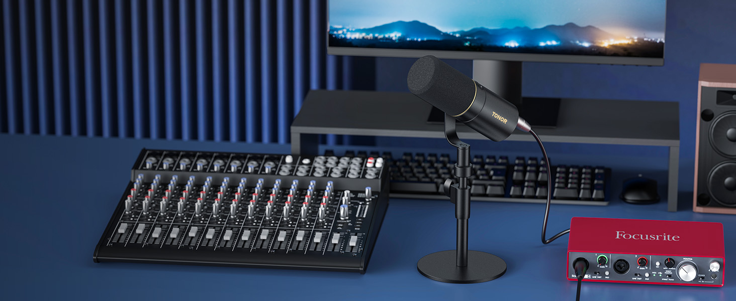 TONOR TD520: USB/XLR мікрофон для запису, геймінгу та стрімінгу. Чорний, з підставкою та кнопкою Mute.