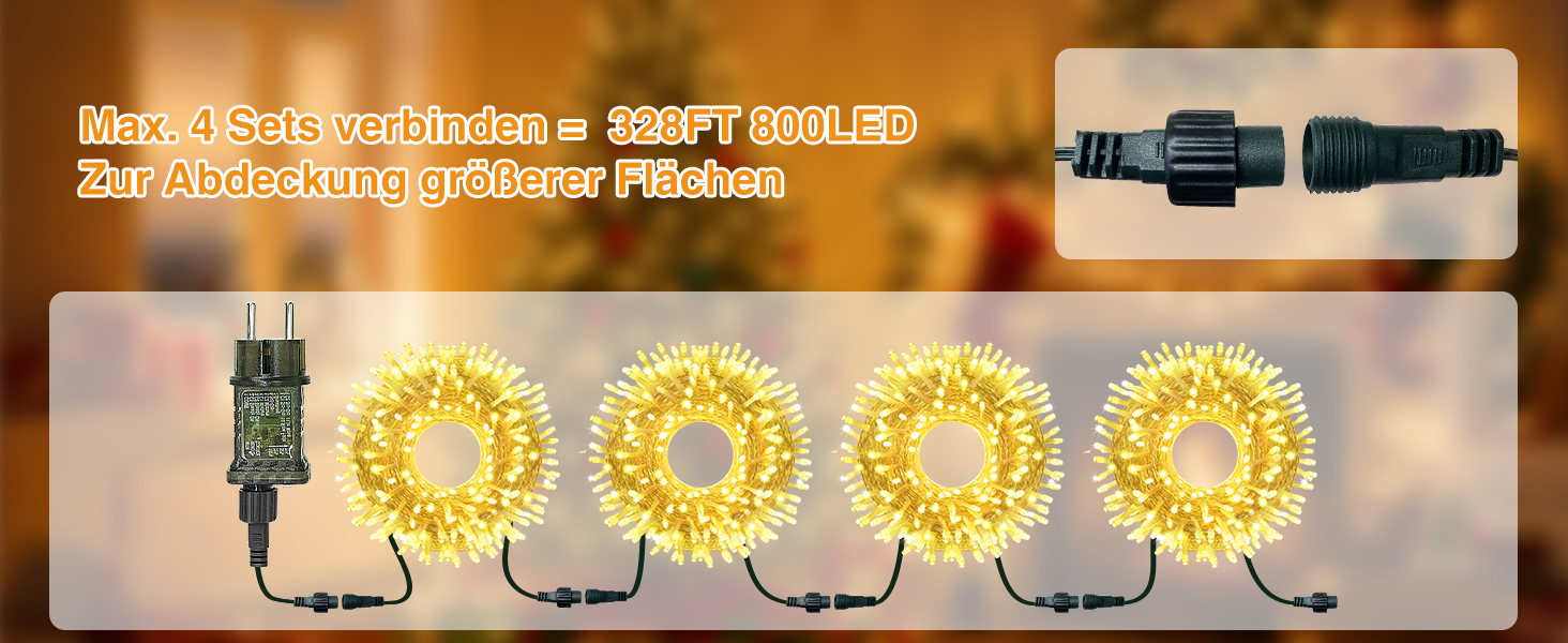 Льонокотова гірлянда світлодіодна 20 метрів, 200 LED, зовнішня, з пультом, таймер, IP65, тепле біле світло, для декору саду, ялинки, балкону, кімнати