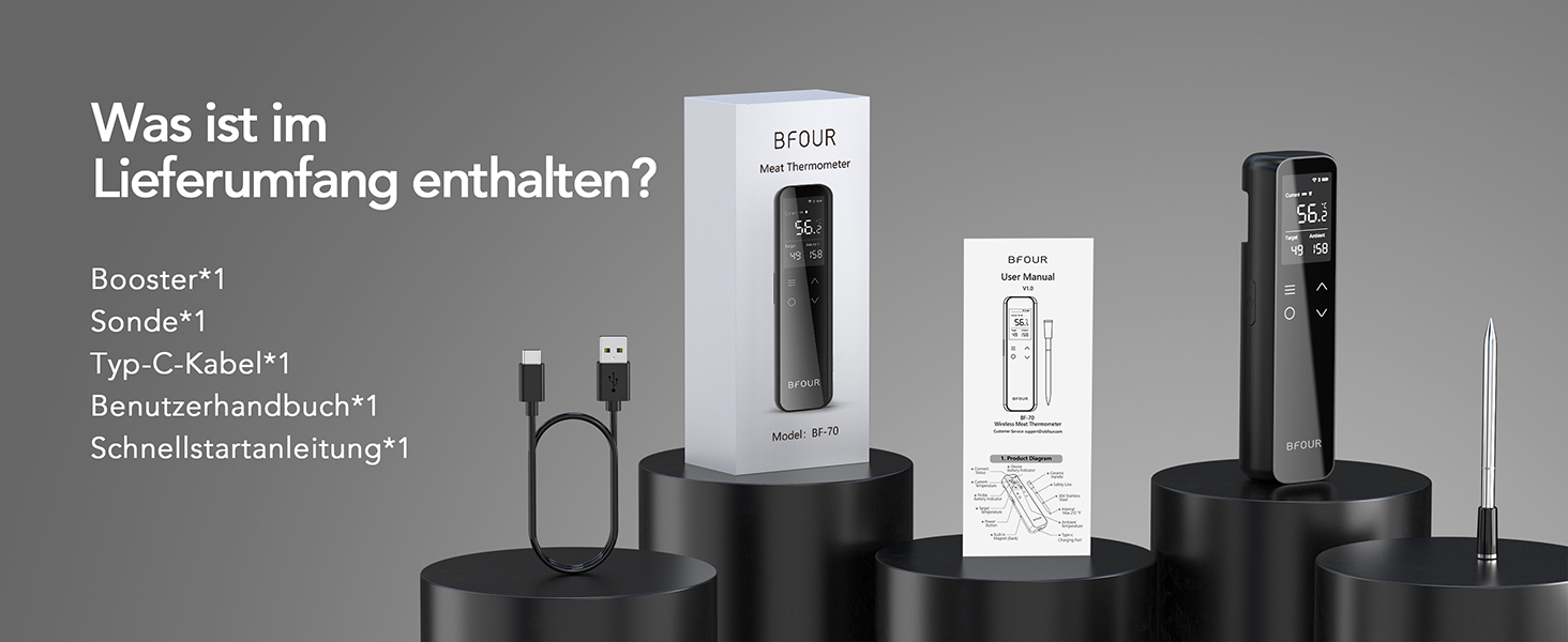 Бездротовий термометр для м'яса з Wi-Fi, LCD-базою та Bluetooth, ±0,5°C, BF-70