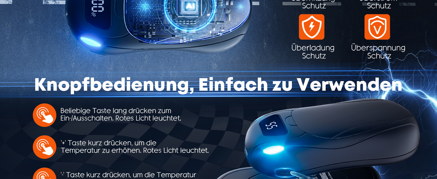 Електричний гріє для рук 2 шт., 12000 мАг, з магнітною двосторонньою системою підігріву та цифровим індикатором температури та заряду батареї, для відпочинку на природі/кемпінгу, чорний