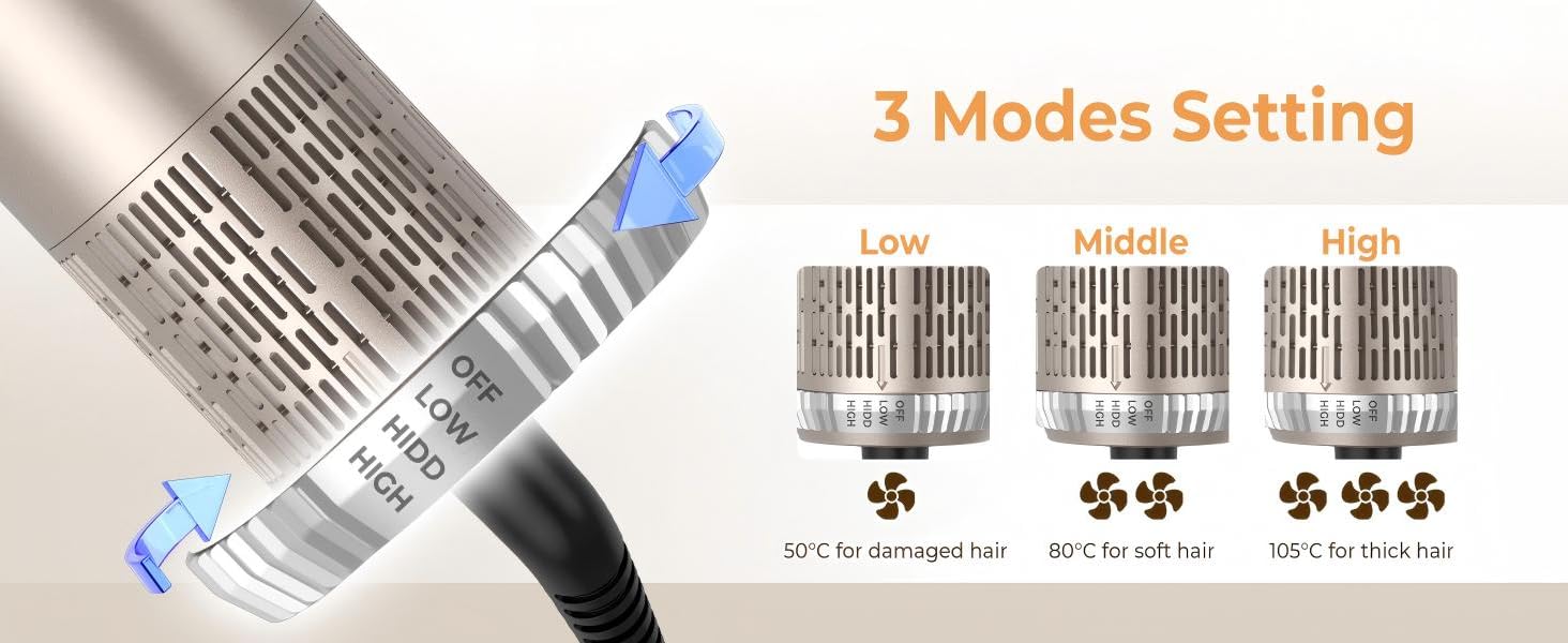 Професійний стайлер для волосся 6-в-1 з автоматичним завиванням, фен, круглі щітки, термощітка, випрямляч, мультистайлер Airbrush, подарунковий набір (Золотий)