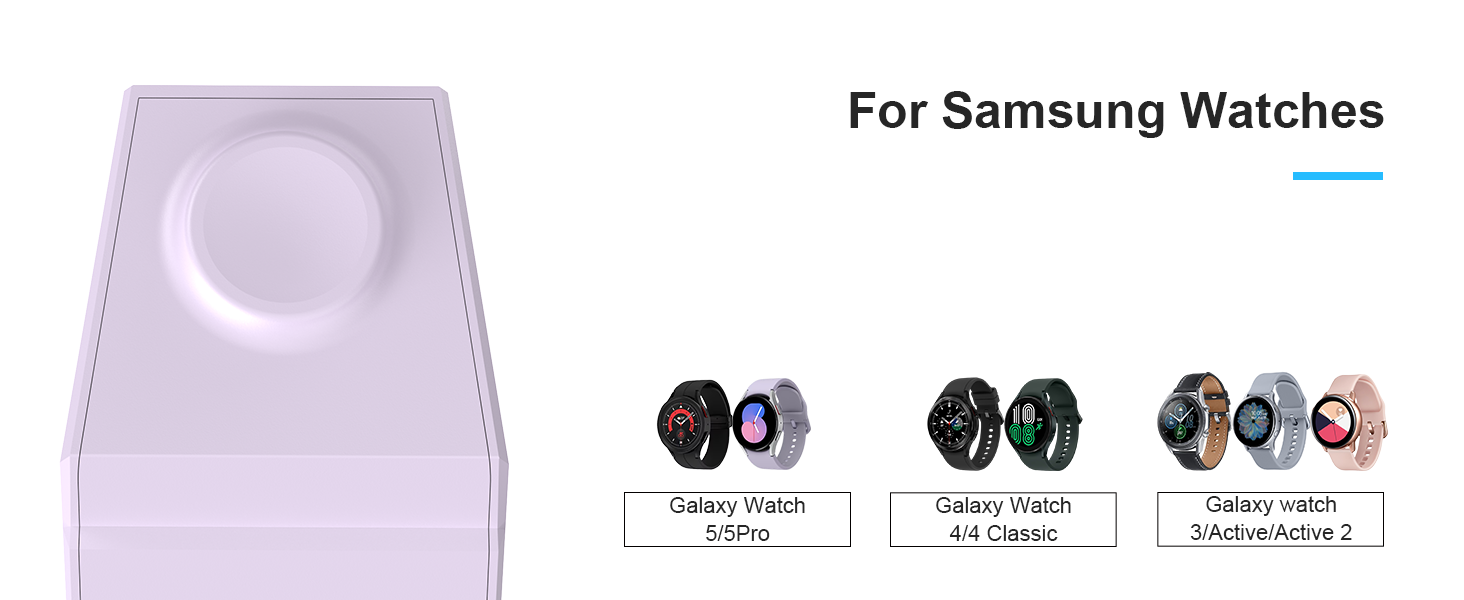 Зарядна станція NANAMI 3-в-1 для Samsung Galaxy Watch, Buds та смартфонів (S25, S24, S23) - бездротова, індукційна, фіолетова