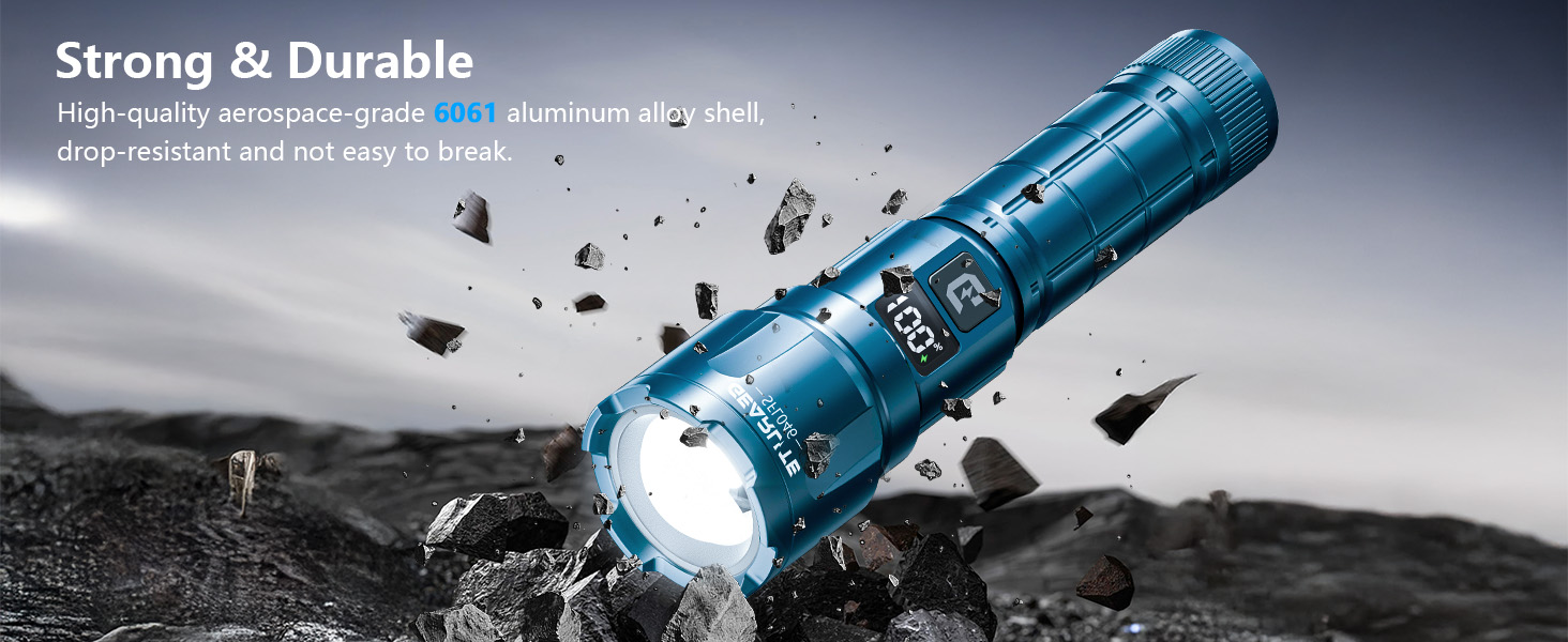 LED ліхтарик Gearlite з підзарядкою, 6000 люмен, тактичний, з регулюванням фокусу, 3 режими, водонепроникний IP65, для кемпінгу, риболовлі, надзвичайних ситуацій, походів (блакитний, 1 шт.)