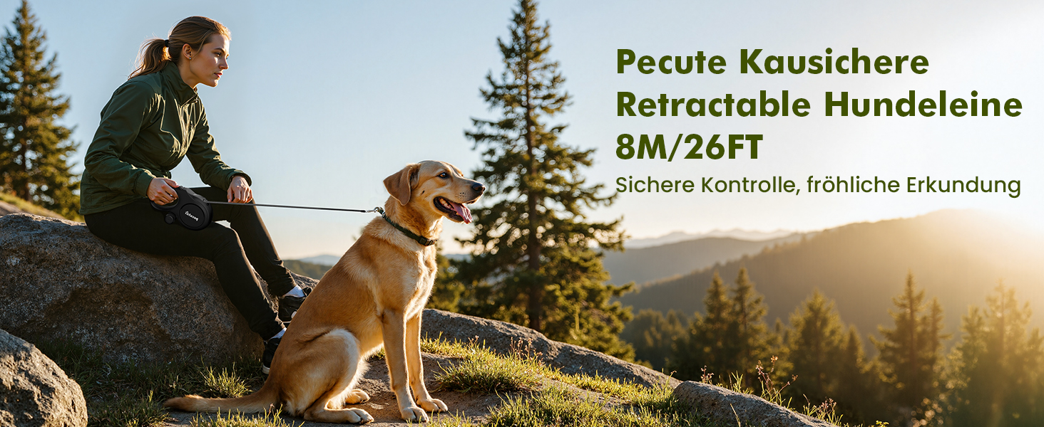 Рулетка для собак Pecute 8м, бісостійка, з набором для збору відходів, 360° антизаплутування, для собак середніх та великих (15-50кг), зелена