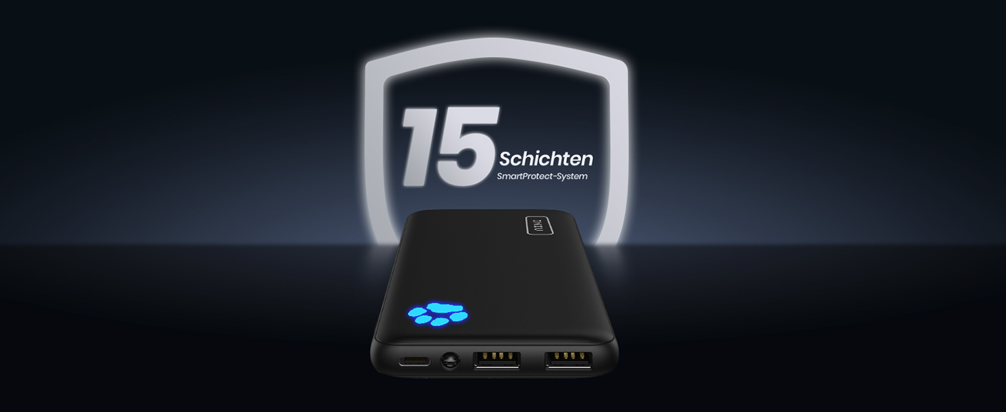 Power Bank INIU 10000mAh, ультратонкий, USB C, 3A, ліхтарик, сумісний з iPhone, Samsung, Huawei, чорний