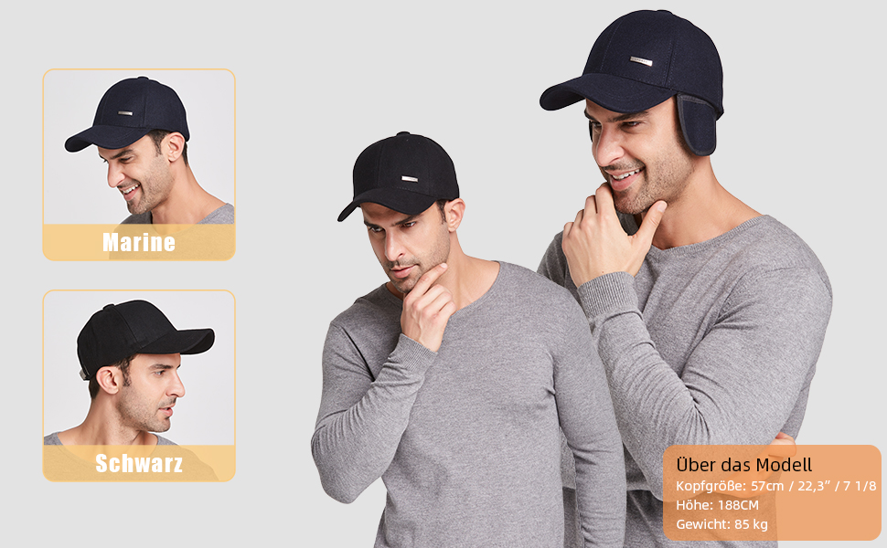 Зимова шапка-кепка Gisdanchz 22-23 з навушниками та металевою застібкою, 56-60 см, чорна