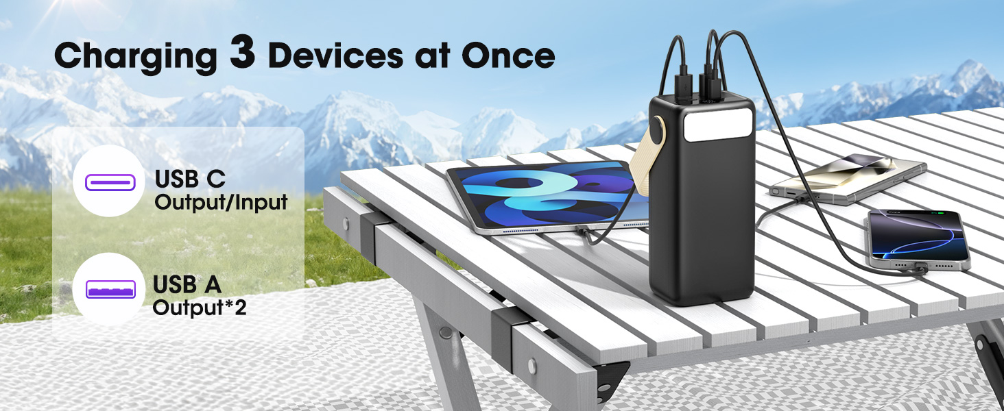 Портативний зарядний пристрій Power Bank 60000mAh з LED-ліхтариком, 22.5W, PD20W, для iPhone/Android, чорний