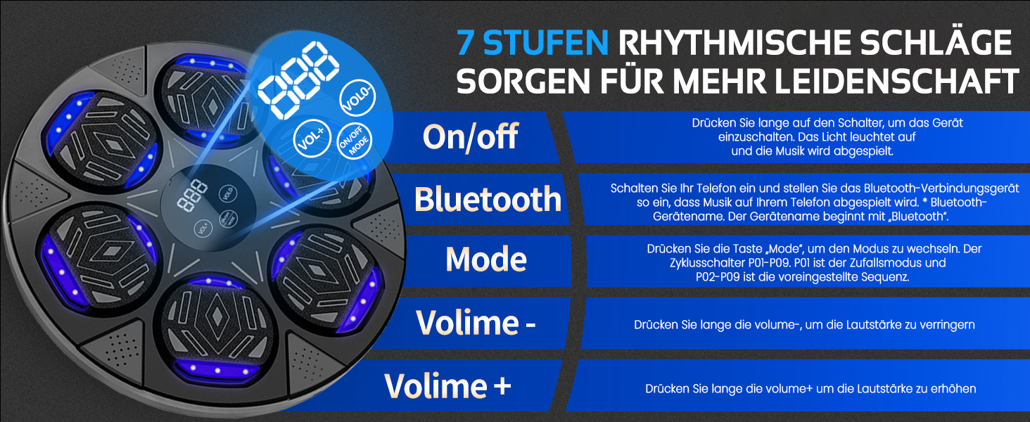 Bluetooth Music Boxing Machine with LED Lights - Wall Mounted Punching Bag with Boxing Gloves & 7 Modes