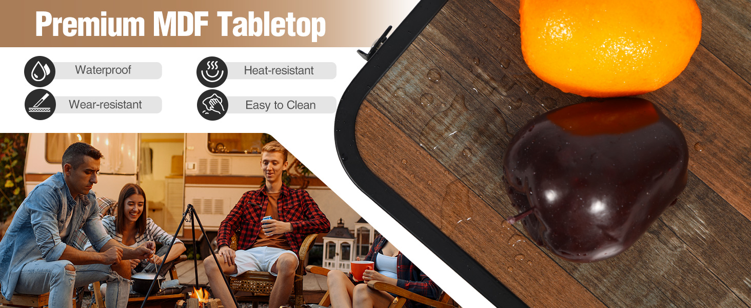 REDCAMP Складаний столик з регулюванням висоти, легкий портативний туристичний столик 60x40 см (4 положення) з сітчастою поверхнею, для дому та відпочинку на природі, балкона, ринку, кухні, темно-коричневий (під дереву, 60*40 см, 4 висоти)