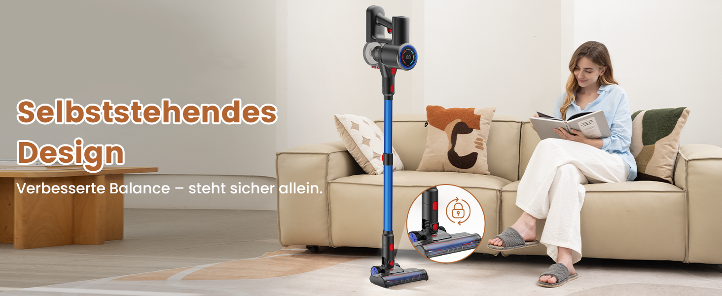 Версліф: Бездротовий акумуляторний пилосос 500W, 45 хв роботи, 40kPa, з LED-дисплеєм, для дому, авто, прибирання шерсті тварин, синій