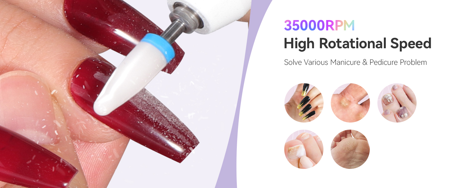 Електрична фрезер для нігтів Saviland 40000 об/хв, 12 в 1, професійний набір для манікюру та педикюру, USB, портативна, фіолетова