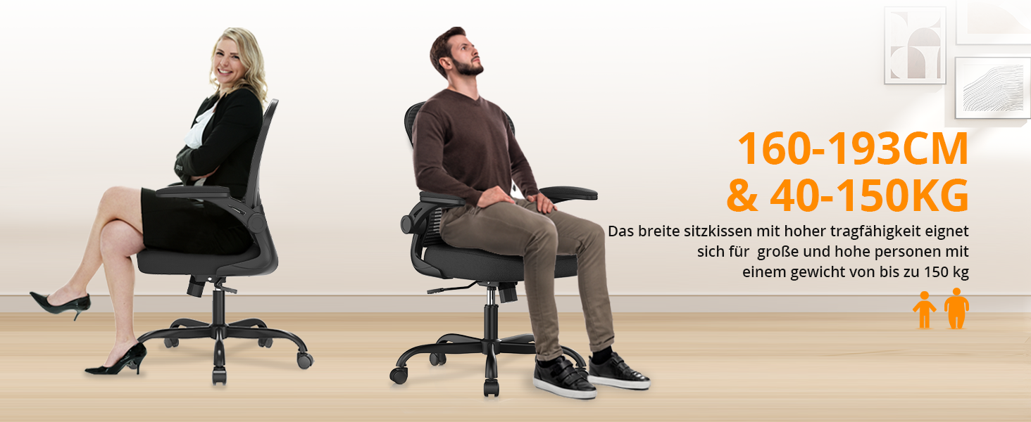 Офісне крісло Synorla: ергономічне, чорне, 150 кг, регульована поперекова підтримка