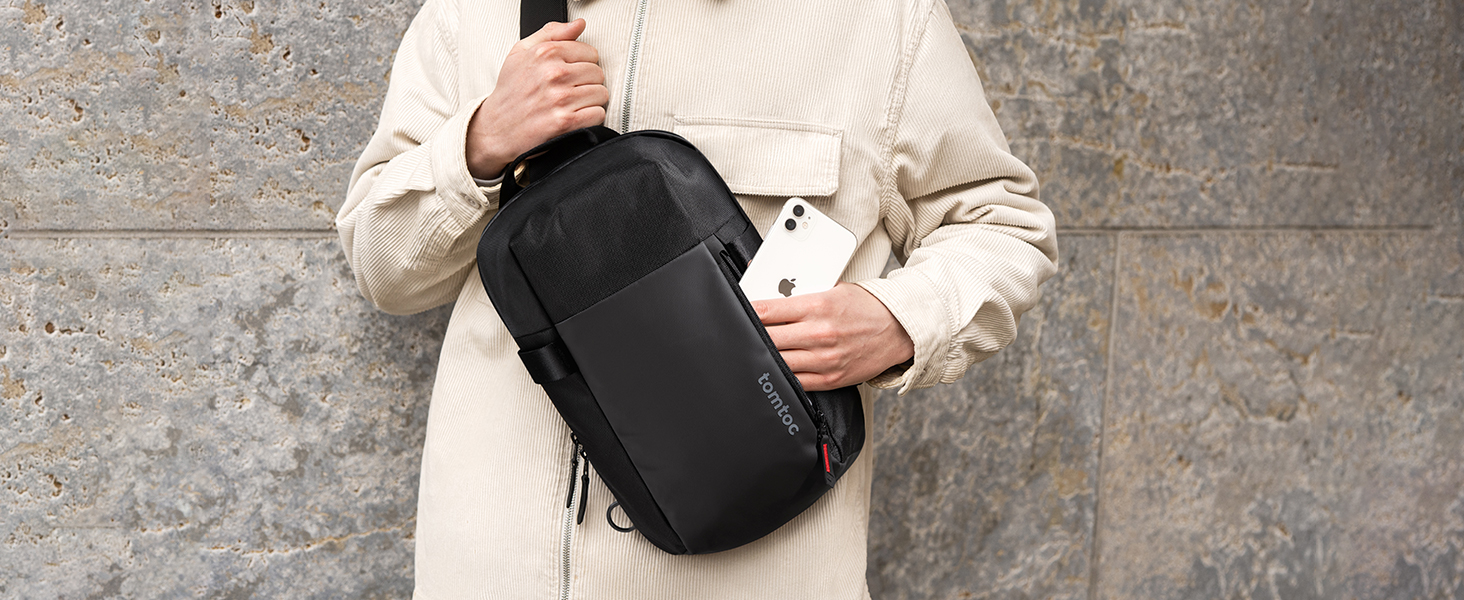 tomtoc Чоловіча сумка через плече Sling Bag для MacBook Air/Pro 13-14 дюймів, чорна, водонепроникна