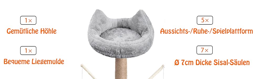 Драбина-кіготь для котів HOMIDEC 145 см з сизалю, з печерою та платформами