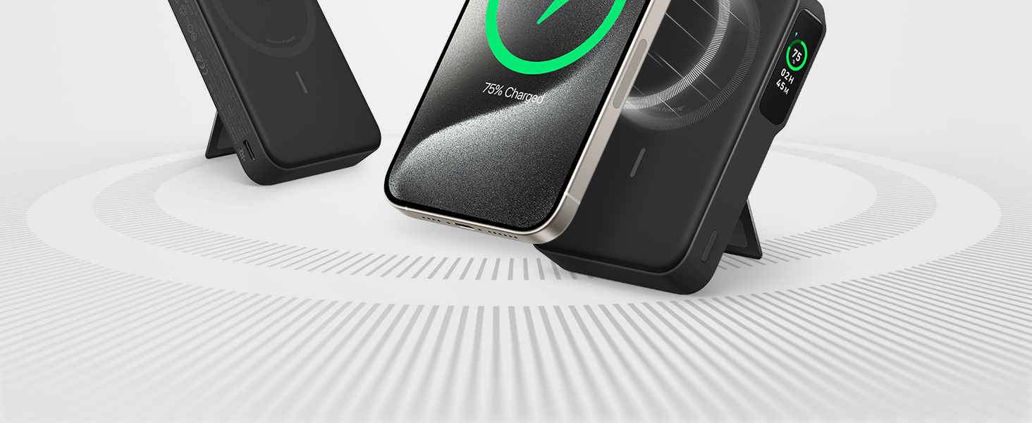 Powerbank Anker MagGo: 10000mAh, Qi2, 15W MagSafe, USB-C, з дисплеєм та підставкою, чорний