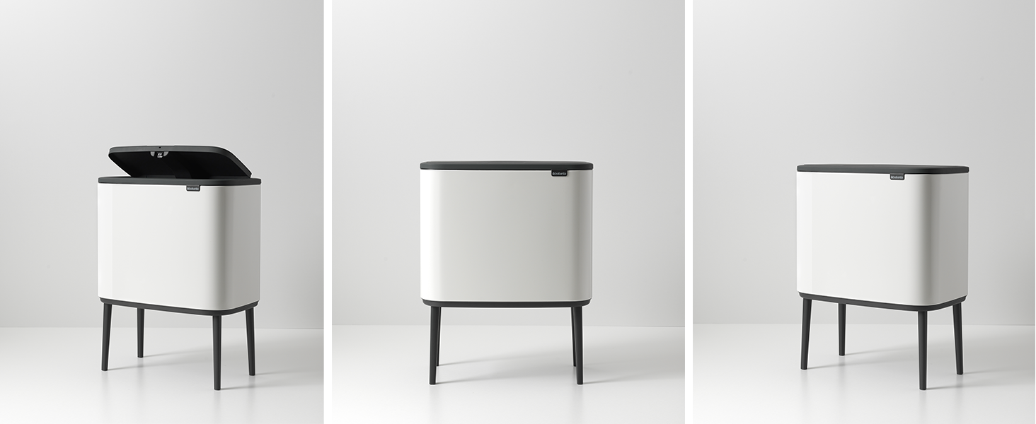Сміттєвий бак Brabantia Bo Touch Bin 36 л, металевий, білий, з внутрішнім відром (54 x 32 x 68 см)
