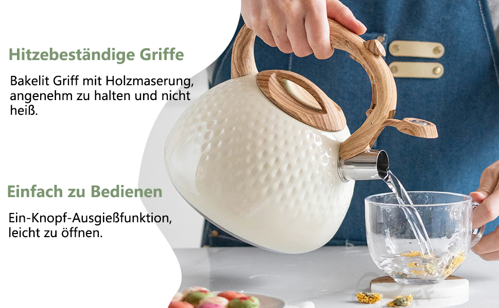 Чайник-свисток з нержавіючої сталі 3L, сумісний з усіма плитами, для чаю та кави, жовтий