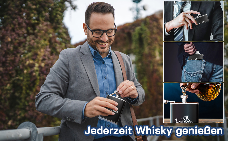 Термос-фляга LILABIENE з гравіюванням для туризму та походів у гори. Набір з чашкою, нержавіюча сталь, шкіра, чорний колір. Ідеально для чоловіків, на День батька, на День народження, на Миколая, на Різдво. Об'єм 8oz/240ml