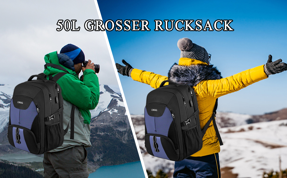 Жіночий рюкзак LIWAG 50L, водонепроникний, з відділенням для ноутбука 17 дюймів, USB-порт, антикрадійний, для роботи, подорожей, школи (блакитний)