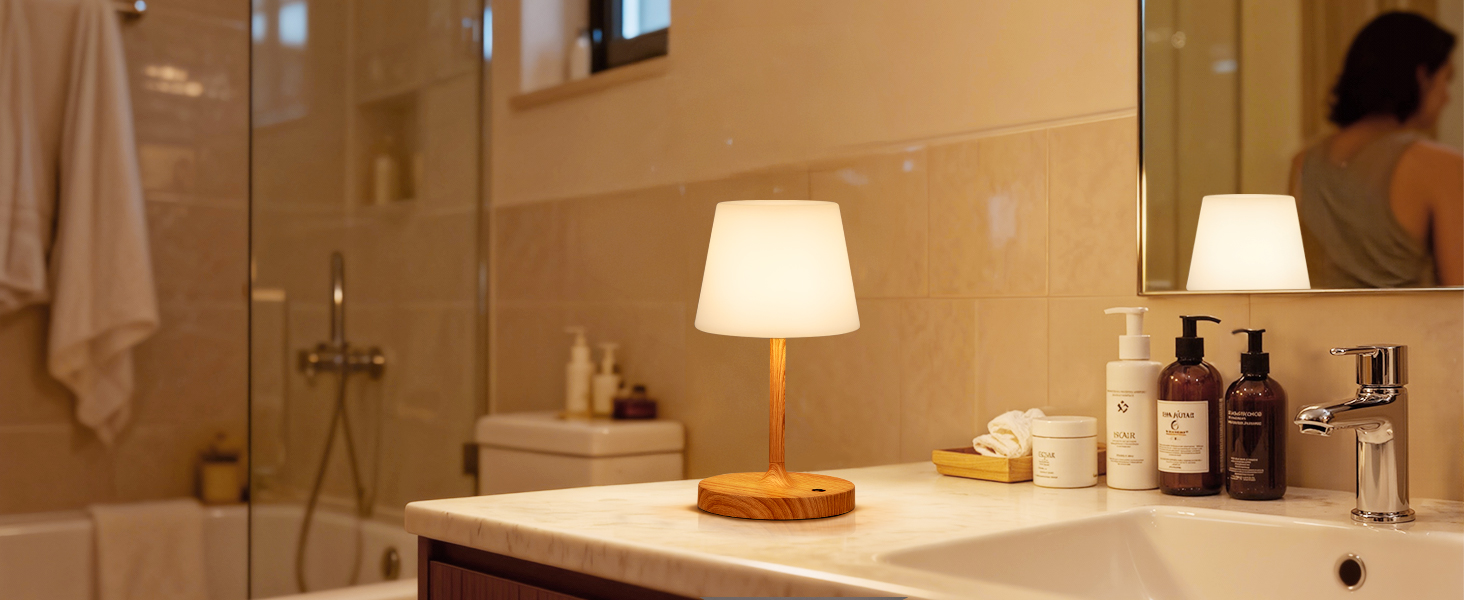 Світлодіодна настільна лампа бездротова з сенсорним керуванням, акумуляторна, з регулюванням яскравості та функцією пам'яті для спальні, кафе, вулиці, з імітацією текстури дерева