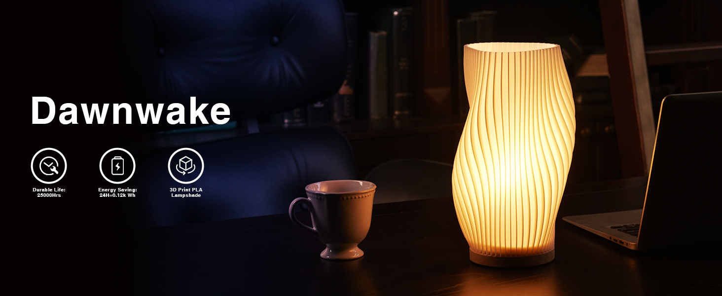 Стійлова лампа Dawnwake для спальні та вітальні, LED-декор з дерев'яною основою