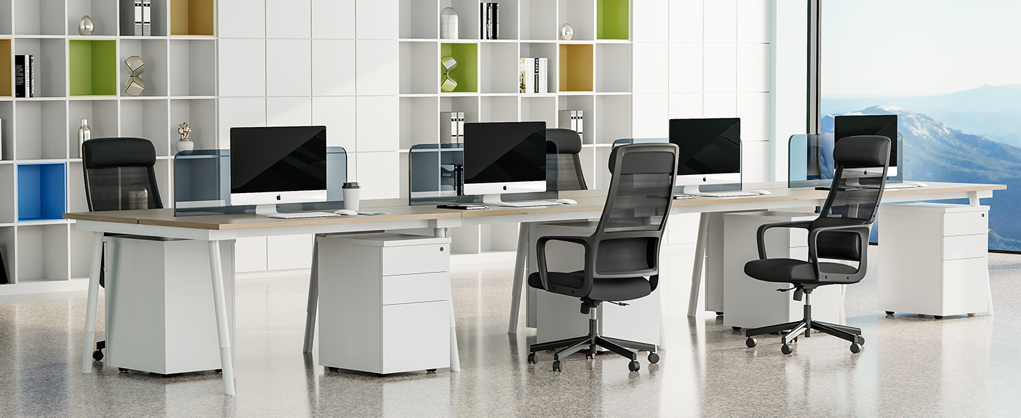 Ергономічне крісло для офісу з регульованою підголівником, крісло для робочого столу з широким сидінням, підтримкою попереку, офісне крісло 200 кг, сітчасте крісло, крісло для дому та офісу, комп'ютерне крісло EN 1335 (Чорний)