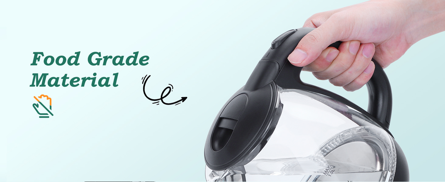 Електричний чайник Aigostar Elfin 1 л, 2200W, з LED-підсвічуванням, з боросилікатного скла, міні-чайник для дому, офісу, гуртожитку, BPA Free, чорний