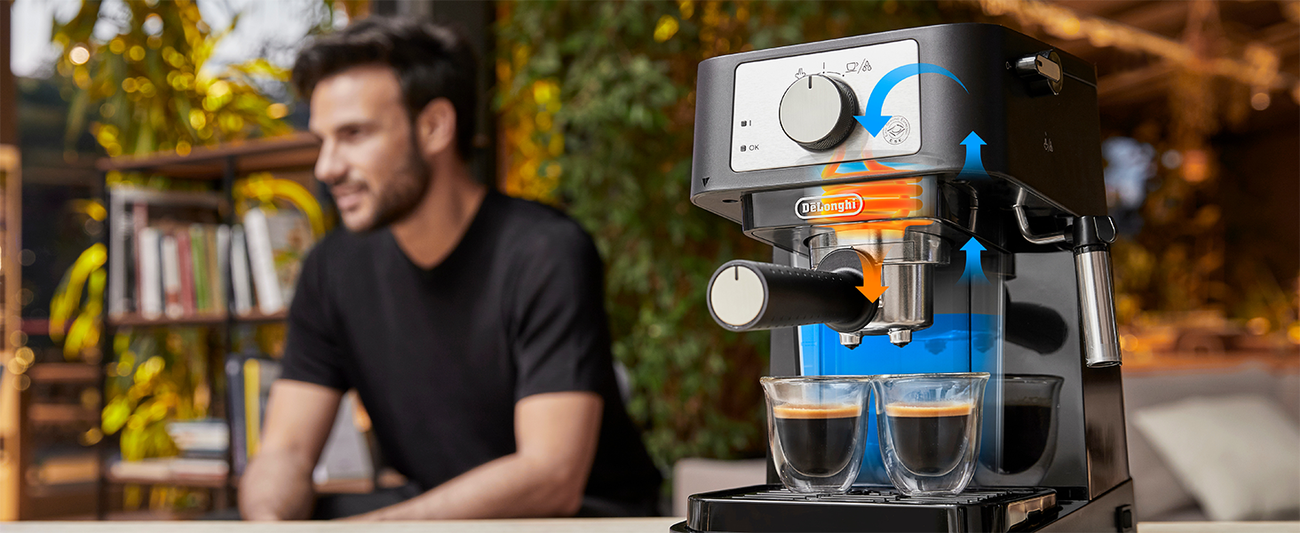 De'Longhi Stilosa EC 230.BK – традиційна еспресо-кавоварка з ручним капучинатором, для меленої кави, бак 1 л, 1100 Вт, чорна