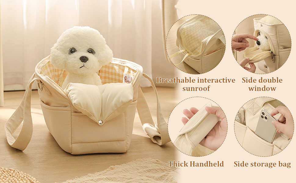 Транспортна сумка Dokeno для собак та котів до 8 кг, складана переноска для подорожей та авто, дихаюча переноска для домашніх тварин з ручками (Бежевий, 41x19x31 см)