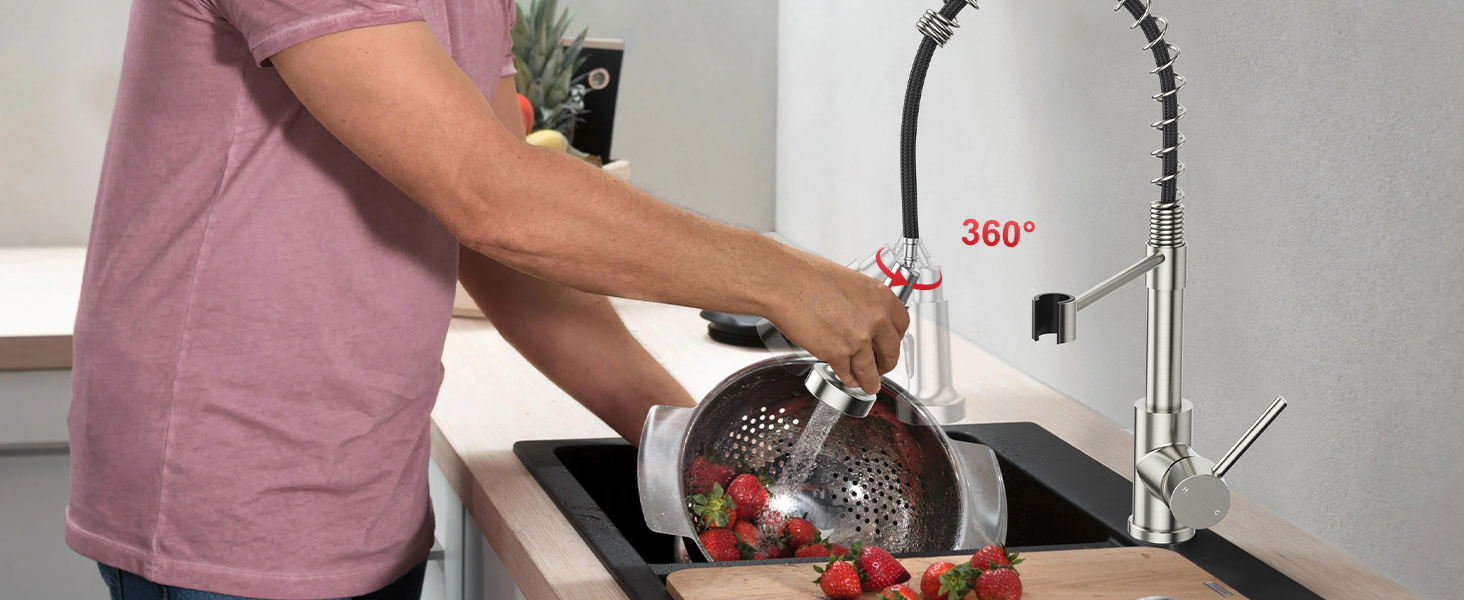 Кухонний змішувач Rainsworth з нержавіючої сталі з двома режимами струменя та висувною лійкою, 360° обертання, висота 45 см