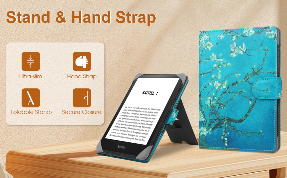 Чохол-підставка для Kindle Paperwhite, Kobo Clara HD/2E, Pocketbook, Tolino, Sony E-Reader з натуральної шкіри