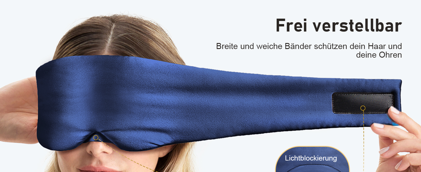 Маска для сну LitBear з 100% шовку, для жінок та чоловіків, з регульованою стрічкою, блакитний колір