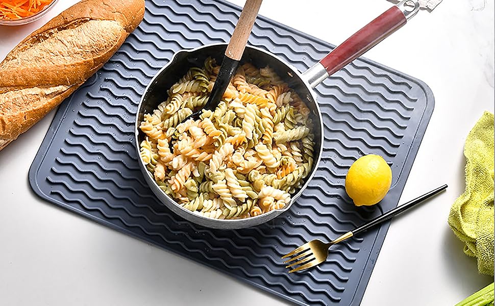 Силиконова килимок для сушіння посуду - килимок для посуду, BPA-free, стійкий до високих температур, неслизький, сірий, 92 x 52 см