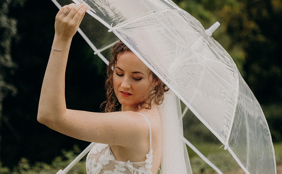 Montagsliebe Transparent Wedding Umbrella - Large 124cm Clear Parasol for Couples