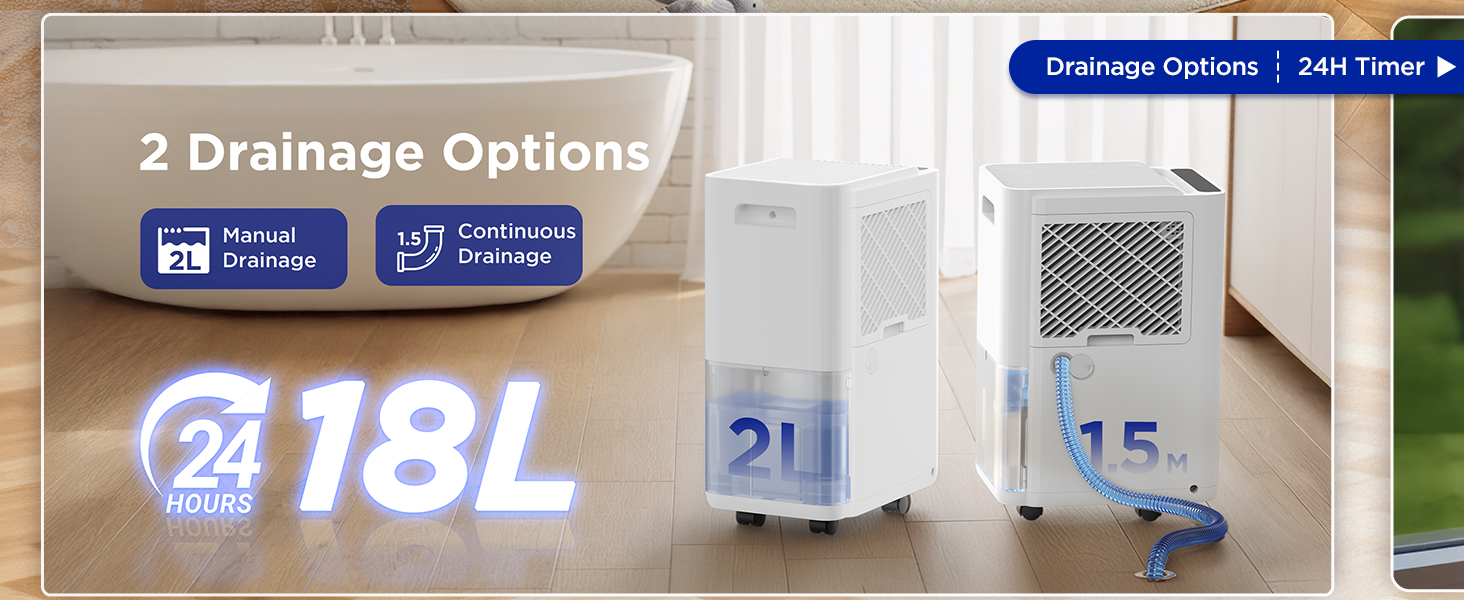 EasyAcc Електричний осушувач повітря 1200мл, 18л/день, тихий, портативний, з автовимкненням та режимом сну для дому та офісу (білий)