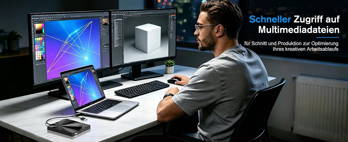 Зовнішній USB 3.0 та USB-C CD/DVD привід varkda для ноутбука та ПК, портативний DVD-плеєр та записник (RW/ROM), сумісний з Windows, macOS, Linux, чорний