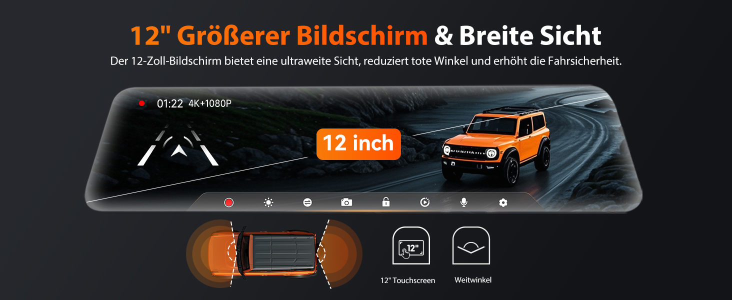 WOLFBOX Dashcam G840S 4K: Дзеркало-відеореєстратор з камерою заднього виду, WiFi, IPS-екран, GPS, 32GB, G-сенсор, Park Mode