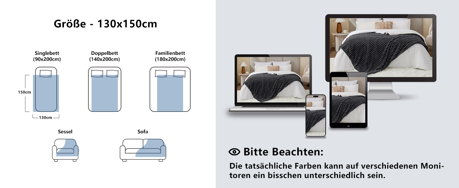 Плед WAVVE Sherpa з штучного хутра, сірий - теплий, м'який, великий (150x200 см)