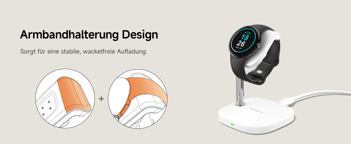 Зарядна станція SwanScout для Google Pixel Watch 3/2 (Не підходить для Pixel Watch 1), SwanScout 505G2, магнітний швидкий зарядний пристрій для Pixel Watch 3/Pixel Watch 2