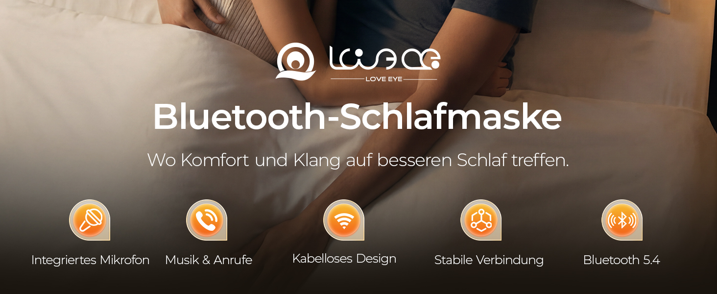 Маска для сну з Bluetooth навушниками LOVE EYE 3D, бамбукова, для чутливих очей та сну на боці, чорна (червона)