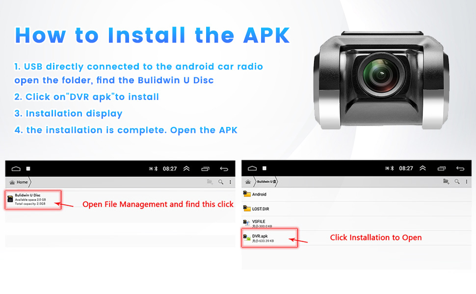 Авто Dash Cam Hikity: відеореєстратор для авто з широким кутом огляду 170°, нічне бачення, водонепроникний, сумісний з Android 15