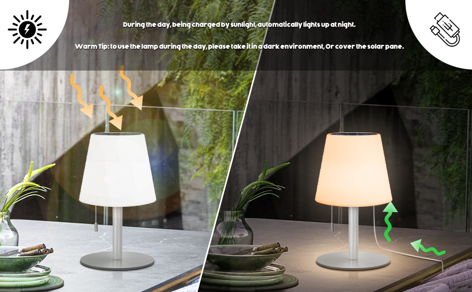 Світлодіодний солярний світильник для столу, вуличний, 2-в-1, бездротовий, 8 кольорів, для саду, кемпінгу (Срібний)
