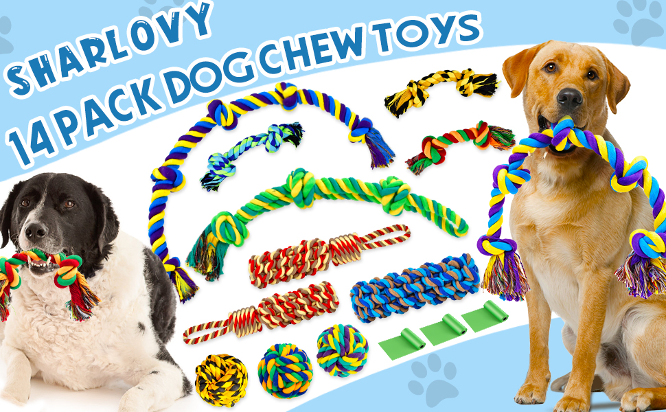 SHARLOVY XL іграшки для жування для собак великих порід, 14 шт, міцні та довговічні іграшки для агресивних жуваків, набір для цуценят під час зміни зубів