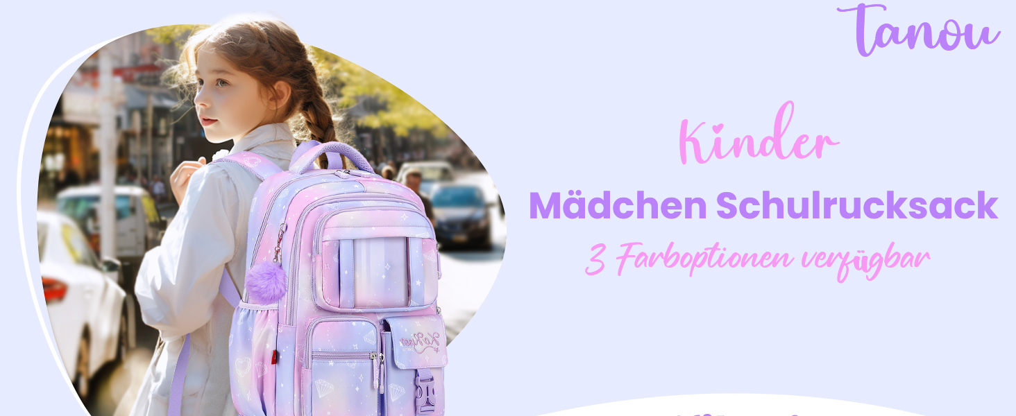 Рюкзак для дівчинки Tanou, 1-4 клас, дитячий шкільний рюкзак, водонепроникний, фіолетовий