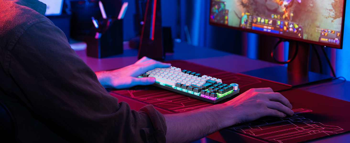 Механічна ігрова клавіатура TECURS бездротова, 80% TKL з підсвічуванням, Red Switch, QWERTZ, для ПК, ноутбука, Windows, чорно-біла