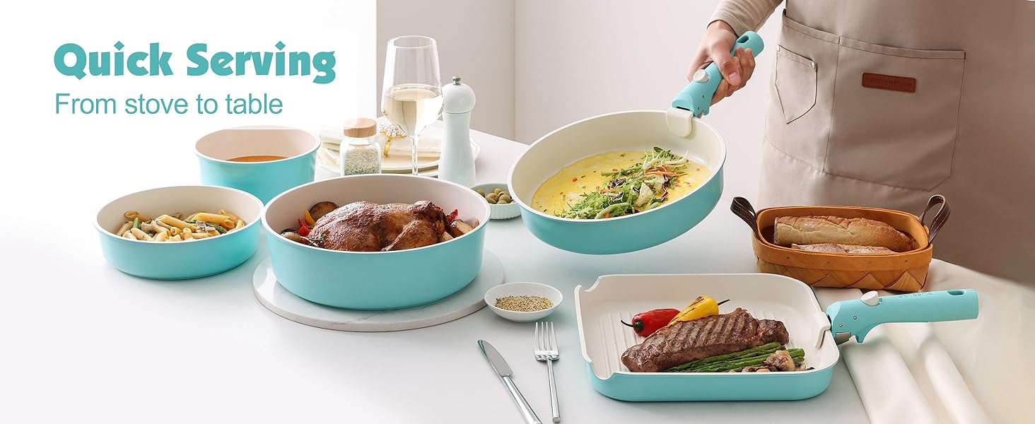 SENSARTE 17-Piece White Nonstick Cookware Set - Induction, Dishwasher & Oven Safe